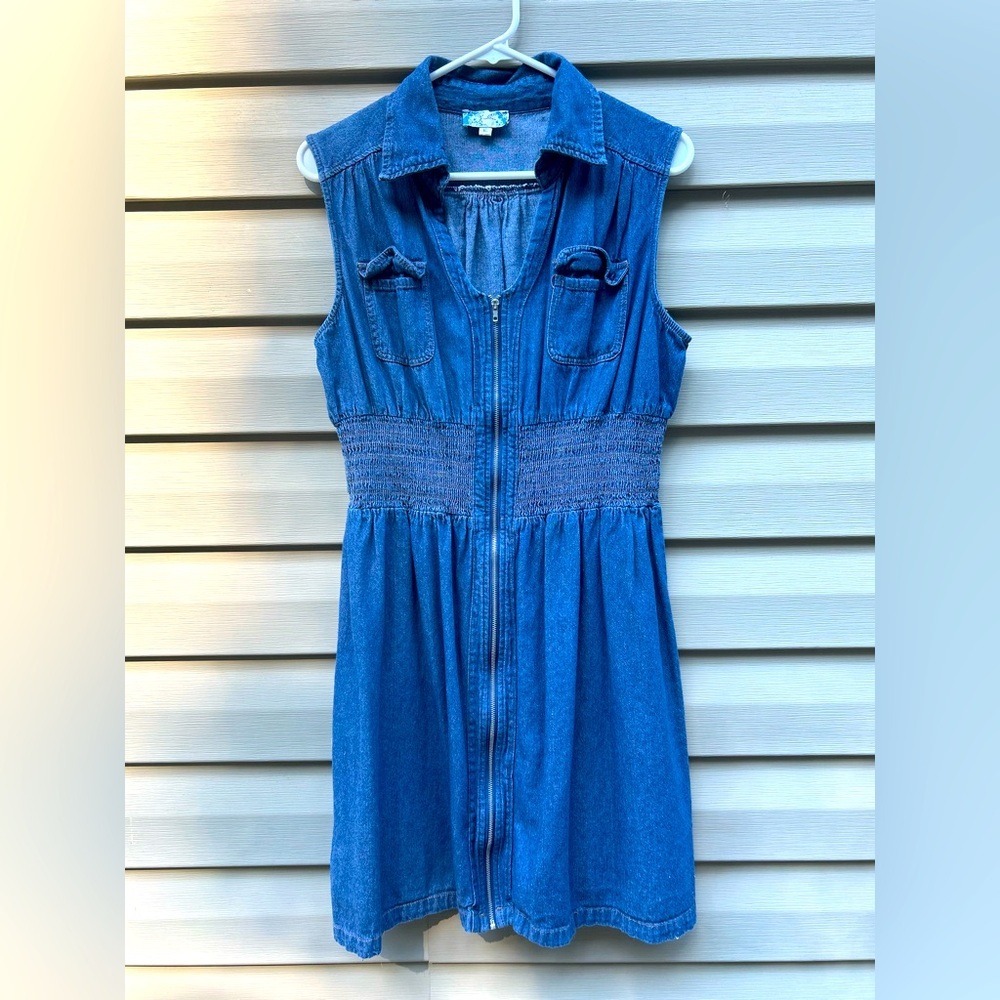 VTG 90’s denim jean dress J Gee full zip ruched mini Y2K western festival